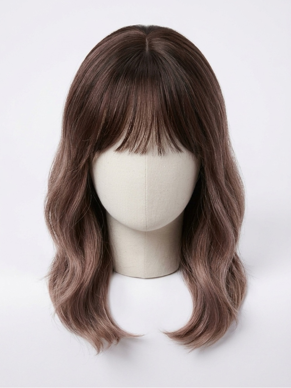 Soft Wavy Women's Wig with Fringe - Brown Ombre